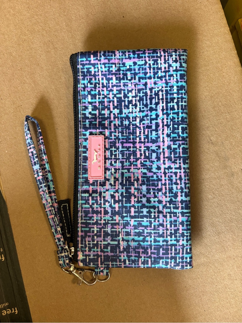 Scout Wristlet Wallet in Navy, Light Blue & Pink Geometric Print
